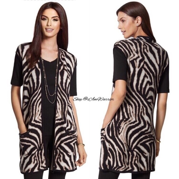Chico’s safari zebra sweater vest/cardigan *shop@iamwarrior - Picture 1 of 7